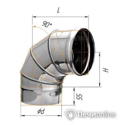 Дымоход Феррум Колено угол 90  нержавеющий 08 d-120 в Калуге